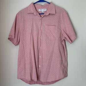 Old Navy Pink & White Polkadot Button Down Short Sleeve Shirt - Large